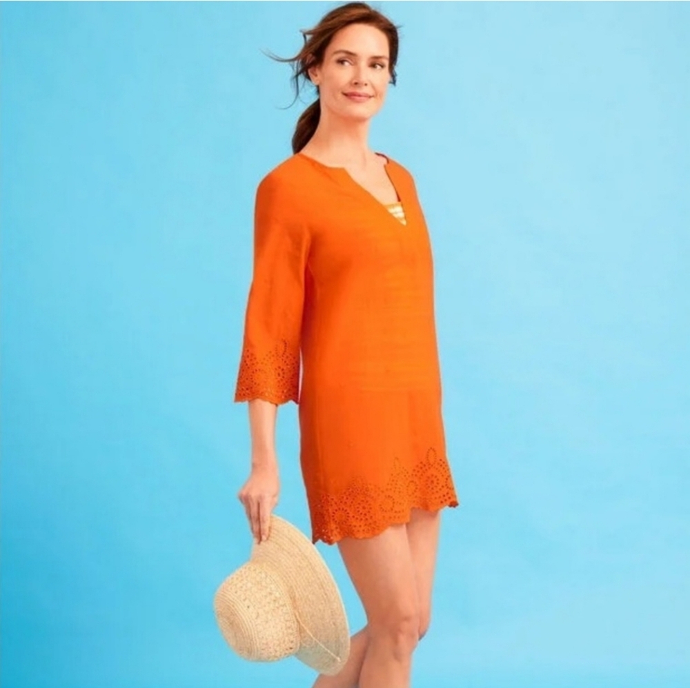 Talbots Miraclesuit Womens Cotton Tunic Coverup Top Orange Medium